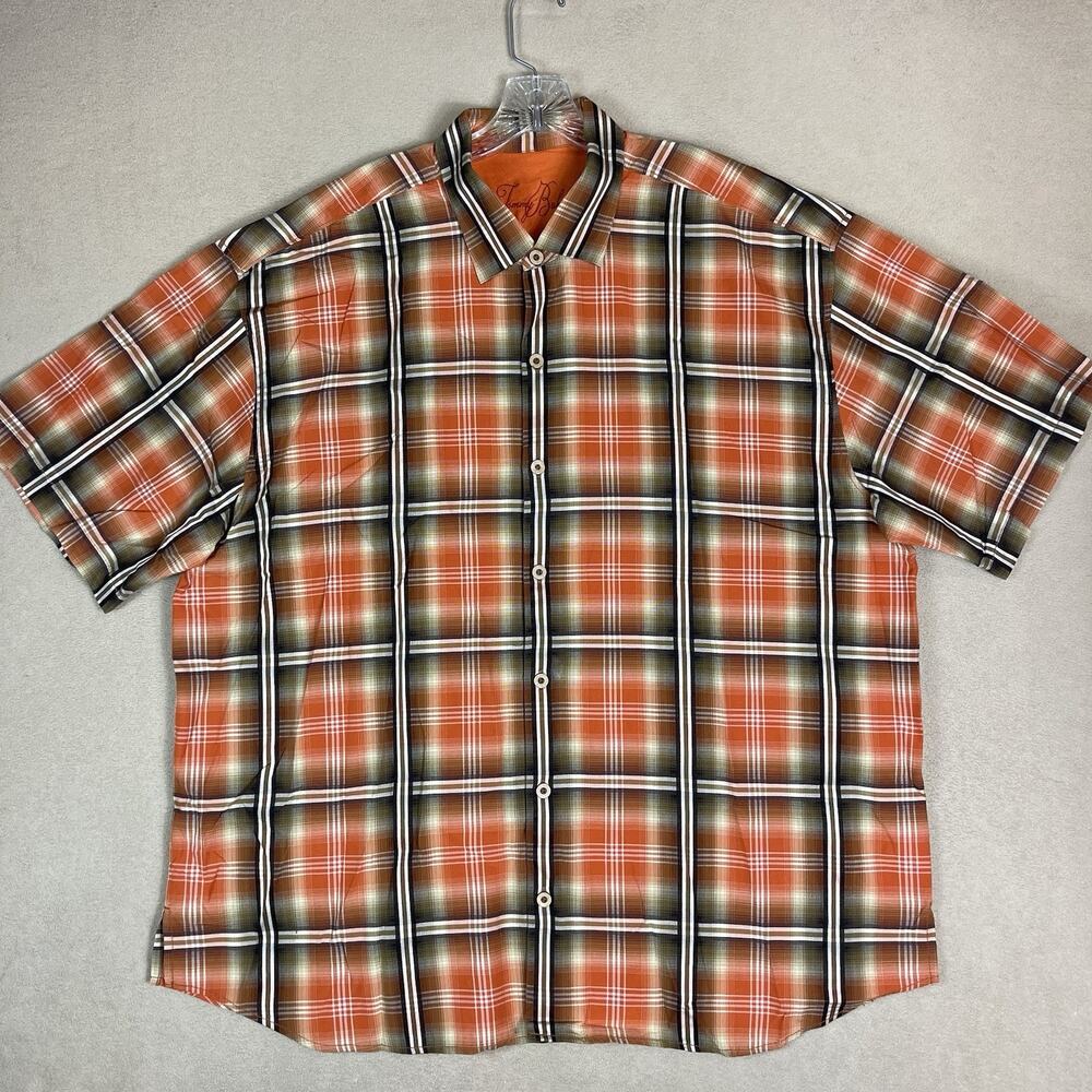 Tommy Bahama Shirt Mens XXL Orange Plaid Short Sleeve Relaxed Fit Button Up